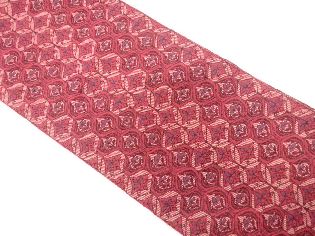 JAPANESE KIMONO / ANTIQUE NAGOYA OBI / SILK / WOVEN ABSTRACT FLORAL SHIPPO PATTERN